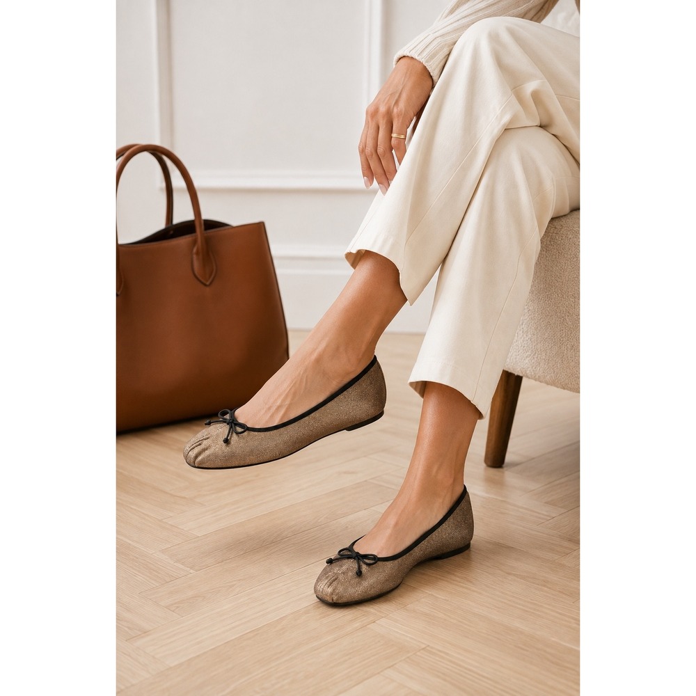 Antonio Melani Courtney Grow Velvet Gold Tan Square Toe Ballet Flats Womens 9.5M